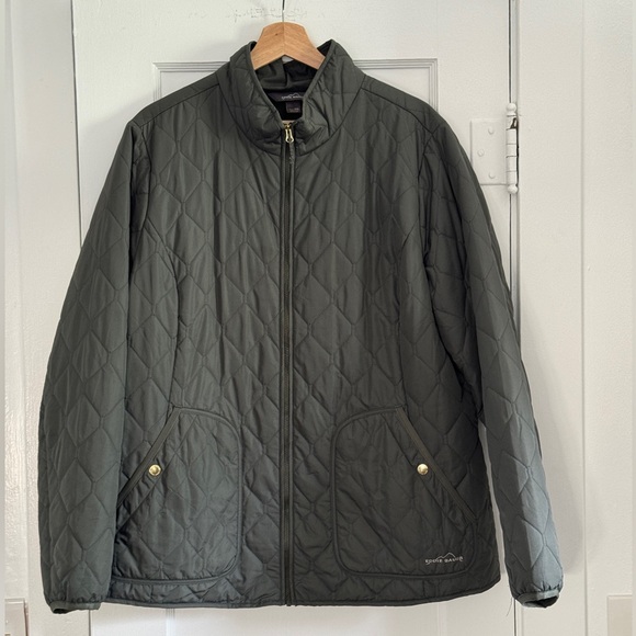 Olive Green Oversized Eddie Bauer Quilted Padded Full Zip Barn Bomber Jacket - Picture 8 of 14